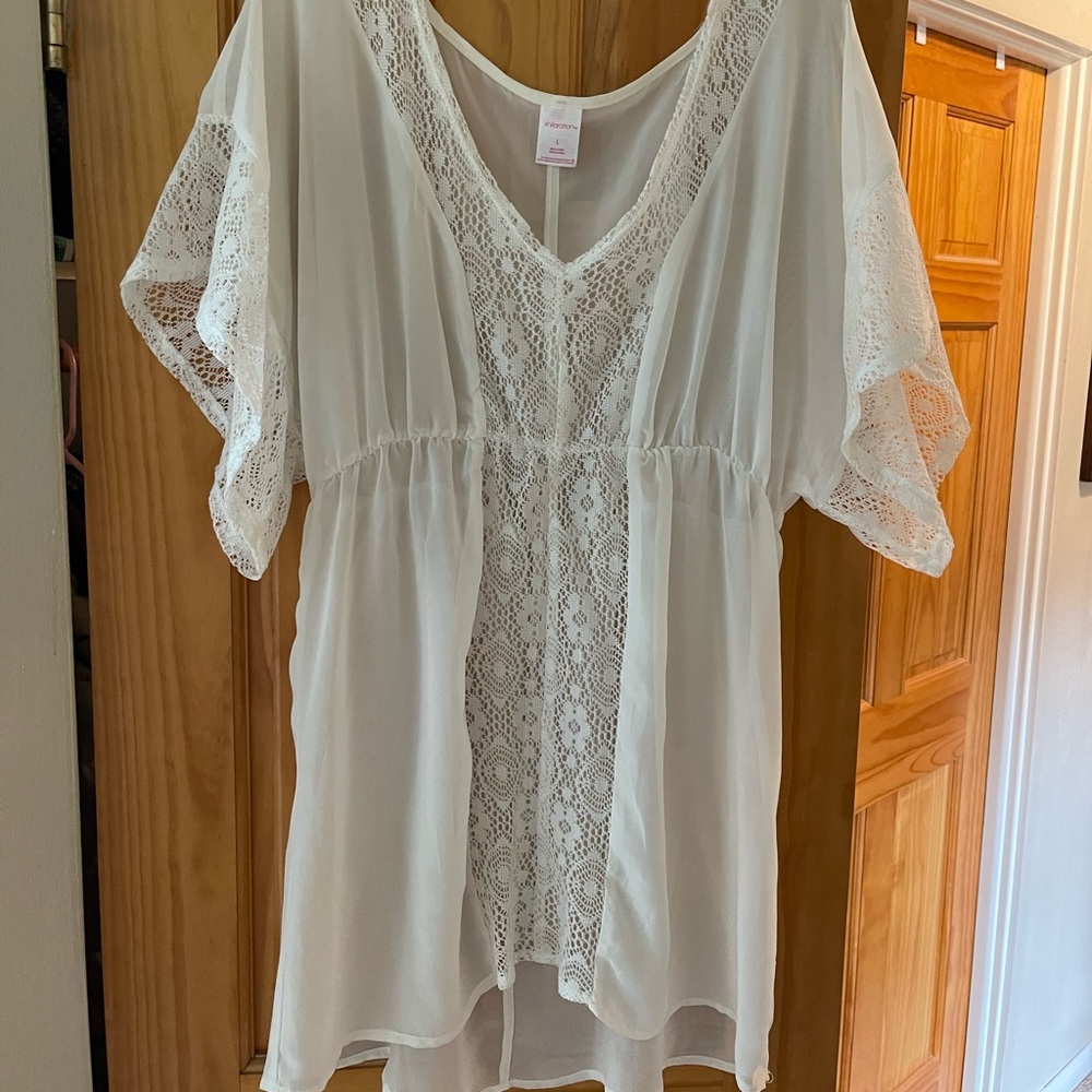 Bathing suit cover up, white lace